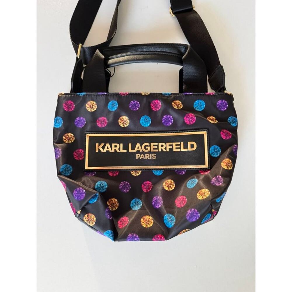 NWOT Karl Lagerfeld Paris Polka Dot Tote Crossbody Bag Designer Purse - Picture 9 of 12